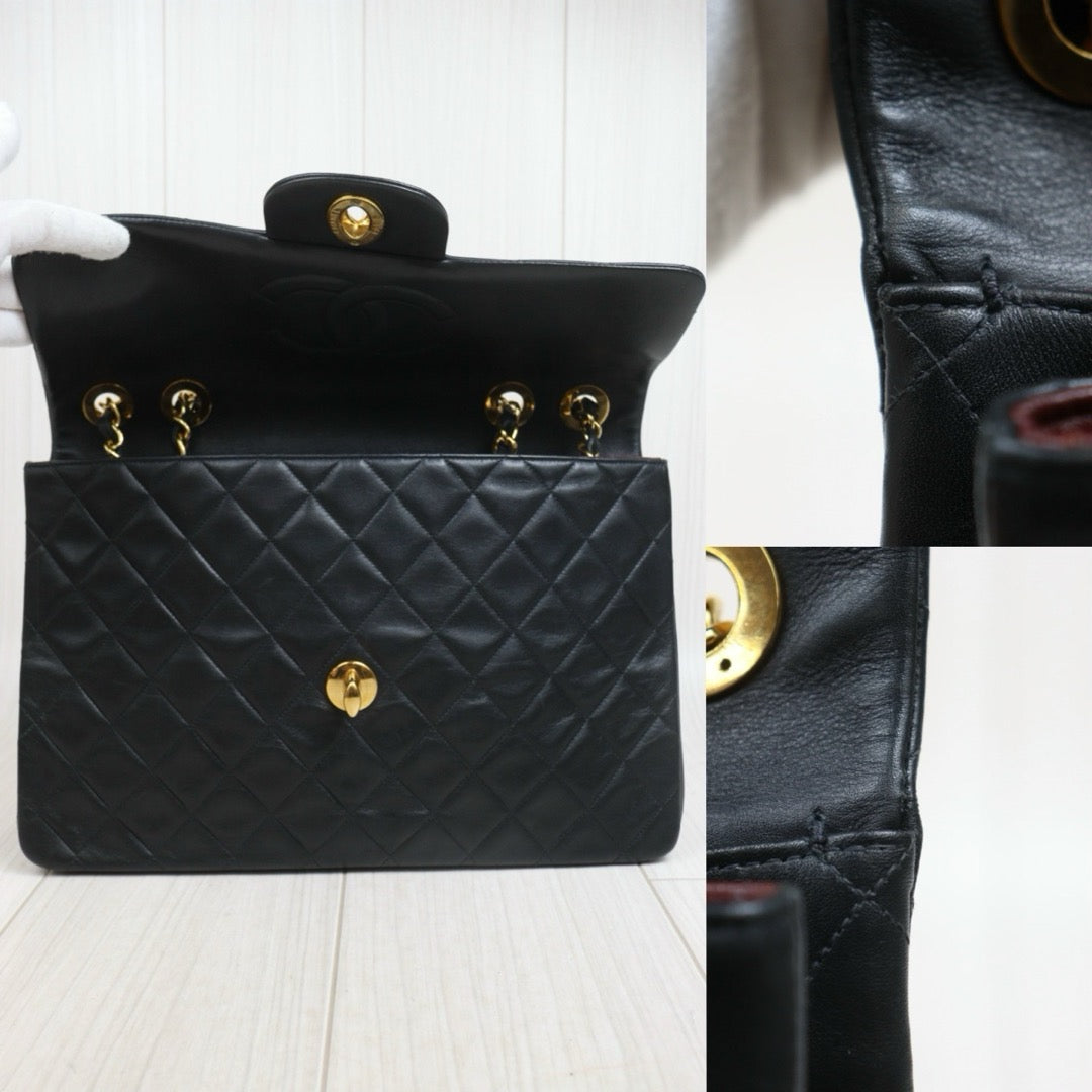 Include Entrupy Certificate of Authenticity｜Good ( Rank AB)｜CHANEL  Matrasse Chain  Lambskin Single Flap Black Shoulder Bag Large Made In 1994～1996Year｜26071310