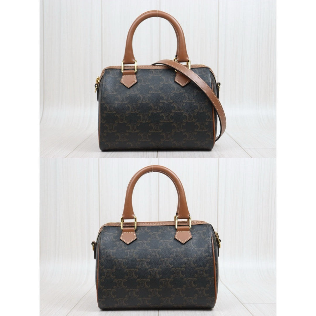Include Entrupy Certificate of Authenticity｜Very Good ( Rank A)｜ CELINE Macadam Triomphe Poston PM Handbag Bag With Shoulder Strap ｜26060101