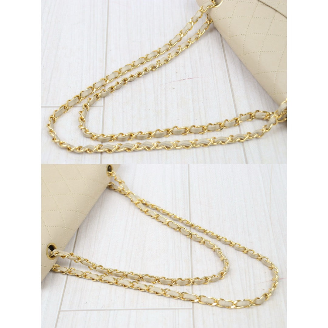 Good ( Rank AB)｜ CHANEL  Lamb Skin Beige Double Flap 25 Shoulder Bag Made in 1991-1994 Year ｜P24122006