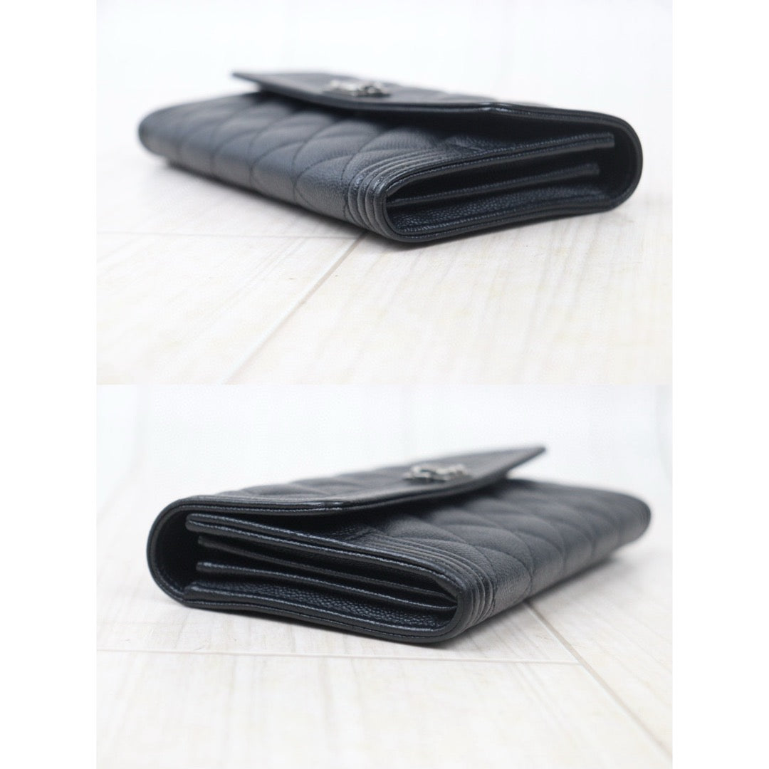 Good ( Rank AB)｜CHANEL Leboy Caviar Skin Black Long Wallet Made In 2018 Year｜24102416