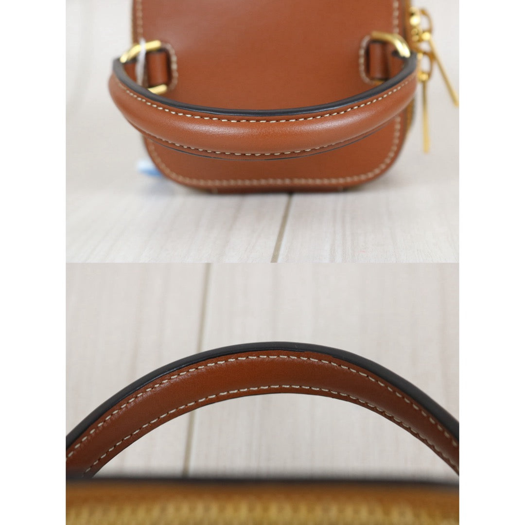 Include Entrupy Certificate of Authenticity｜Very Good ( Rank A)｜ CELINE Box Triomphe Calf Leather Mini Handbag Shoulder Bag Caramel  ｜S26061201