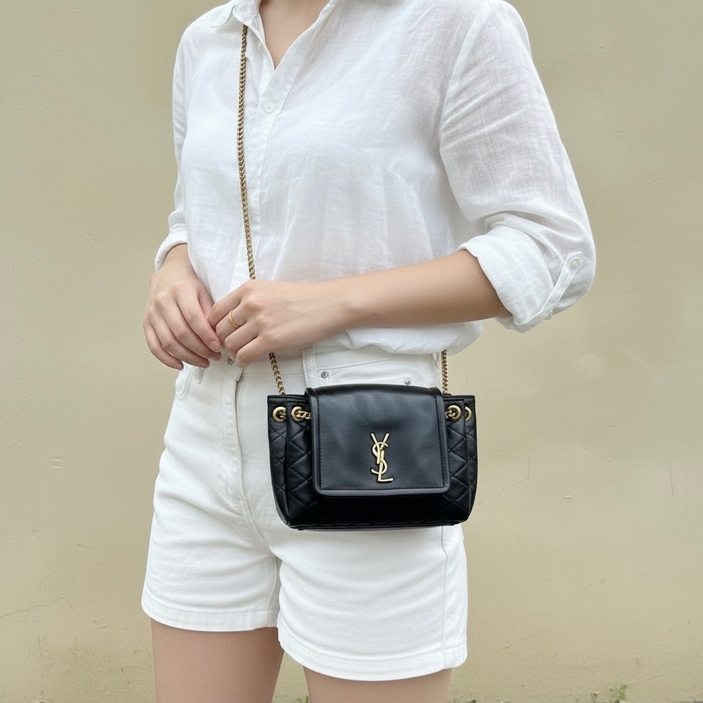 Include Entrupy Certificate of Authenticity｜Very Good ( Rank A)｜  Saint Laurent YSL Nolita Mini Shoulder Bag Black ｜S26042506