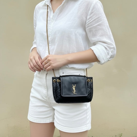 Include Entrupy Certificate of Authenticity｜Very Good ( Rank A)｜  Saint Laurent YSL Nolita Mini Shoulder Bag Black ｜S26042506