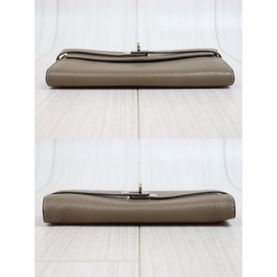 Include Entrupy Certificate of Authenticity｜Good ( Rank AB)｜ HERMES Goatskin Kelly Long Wallet Etoupe □O Stamp Made In 2011Year｜W26020601