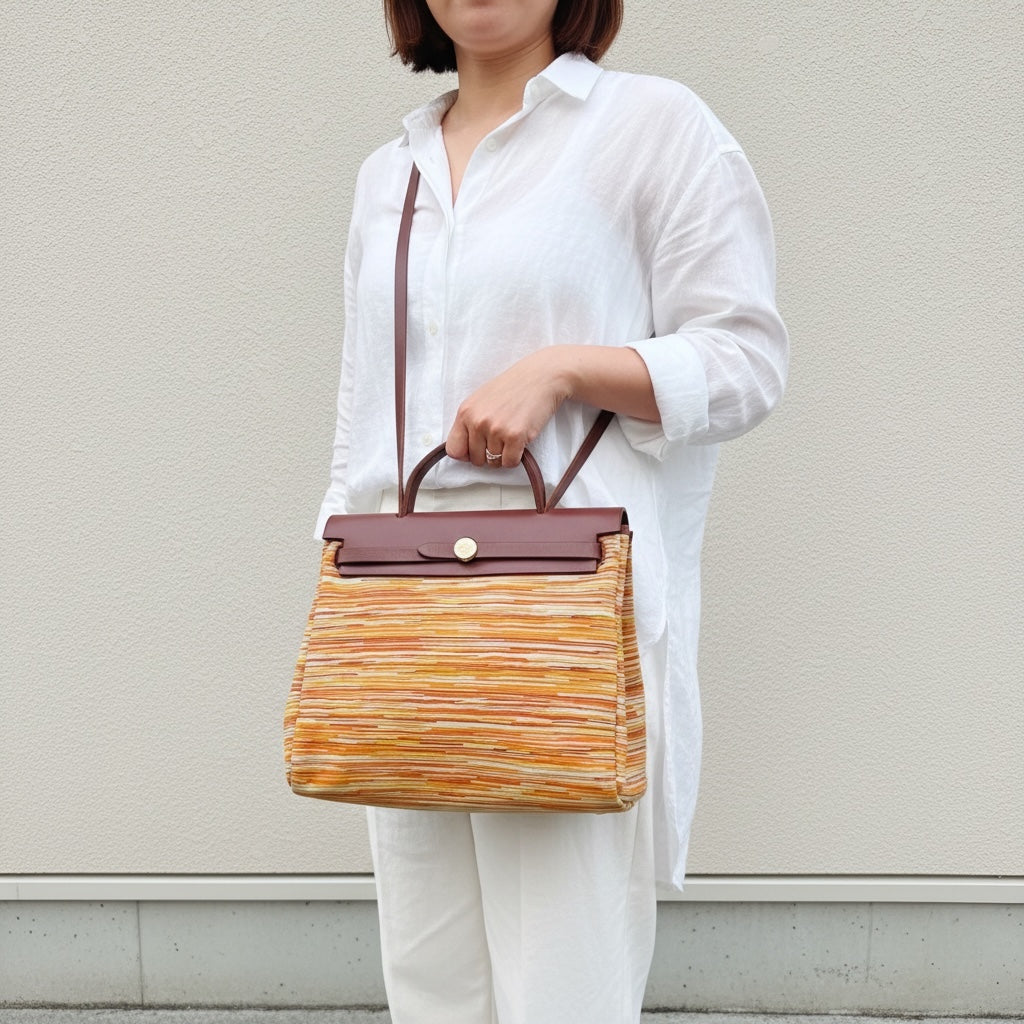 Include Entrupy Certificate of Authenticity｜Good ( Rank AB)｜ HERMES Vibrato and Leather Herbag PM □F Shoulder Bag  Made In 2002Year｜26051310