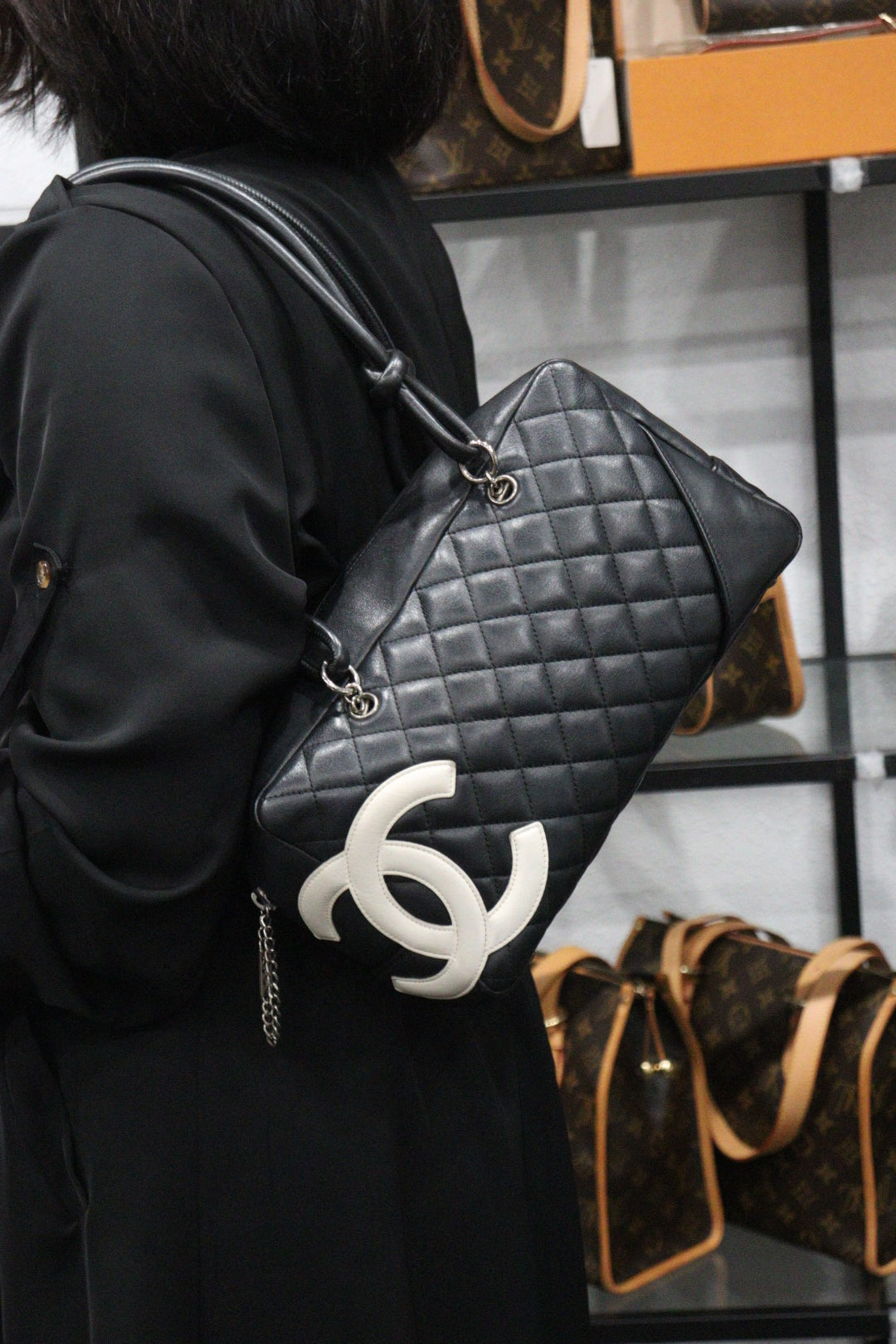 Rank AB | CHANEL Cambon Line Bowling Bag Made In 2004~2005 Year