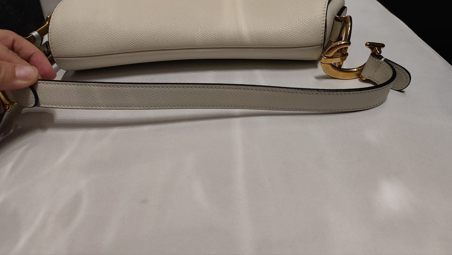 Very Good ( Rank A)｜Dior Saddle Shoulder Bag Medium White come with Entrupy Certificate of Authenticity