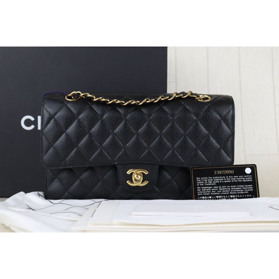 Include Entrupy Certificate of Authenticity｜Very Good ( Rank A)｜Full Set CHANEL Caviar Skin Matrasse Chain Double Flap 25 Shoulder Bag Black Made In 2017Year  ｜S26040301