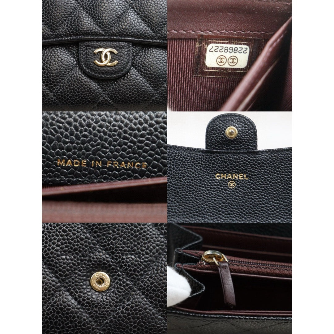 Good ( Rank AB)｜CHANEL Caviar Skin Black Long Wallet Made In 2016 - 2017 Year｜25011606