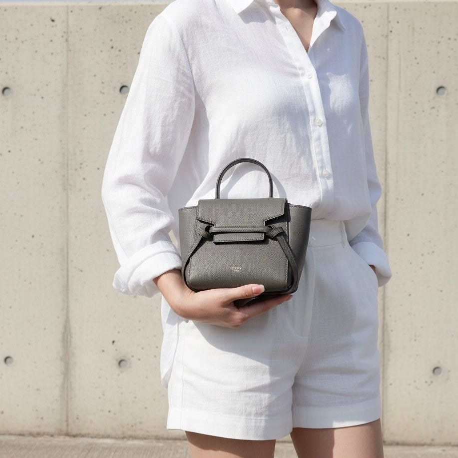 Include Entrupy Certificate of Authenticity｜Very Good ( Rank A)｜CELINE Calf Leather Belt Pico Handbag Shoulder Bag Etoupe Gray｜S26042901