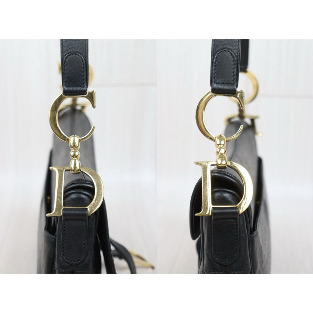 Good ( Rank AB)｜Dior Saddle Ostrich Skin Shoulder Bag  Black ｜S25102305