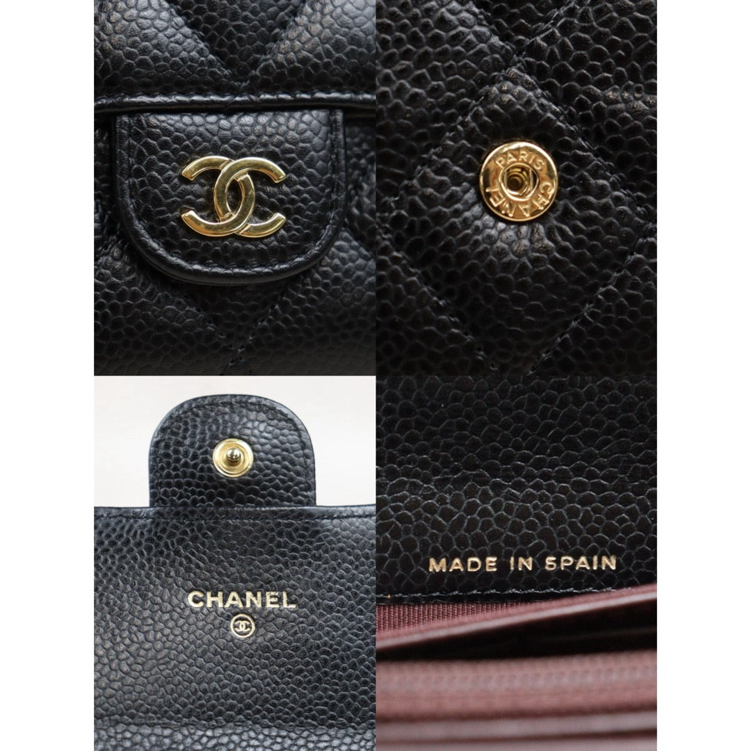 Very Good ( Rank A) ｜Chanel Caviar Skin Black  Wallet Made In 2016-2017 Year ｜V25102105