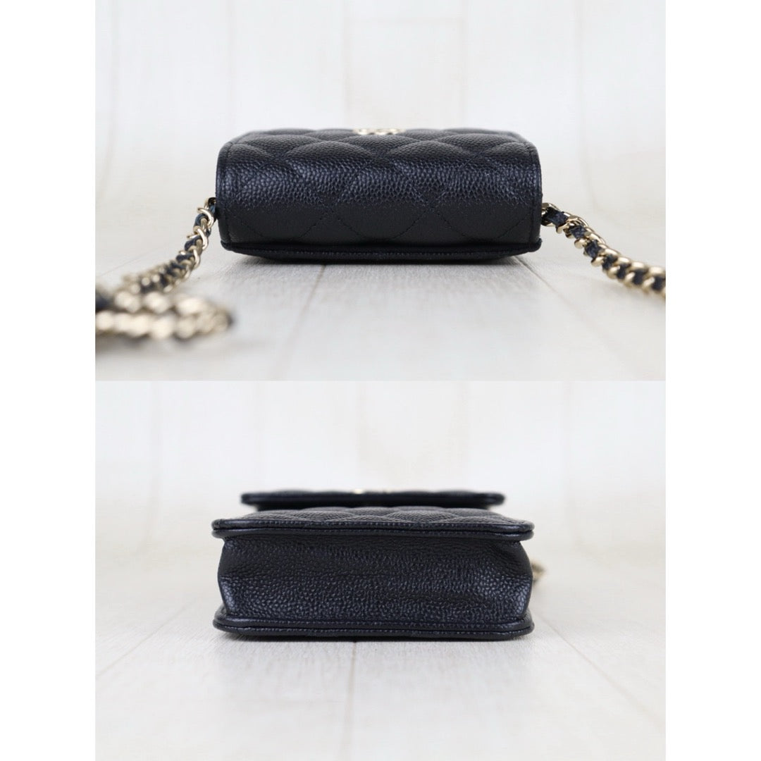 Include Entrupy Certificate of Authenticity｜Excellent（Rank SA）｜Full Set CHANEL 23S Caviar Skin Bow Matrasse Chain Phone Holder Black  IC Chips Model ｜S26051507