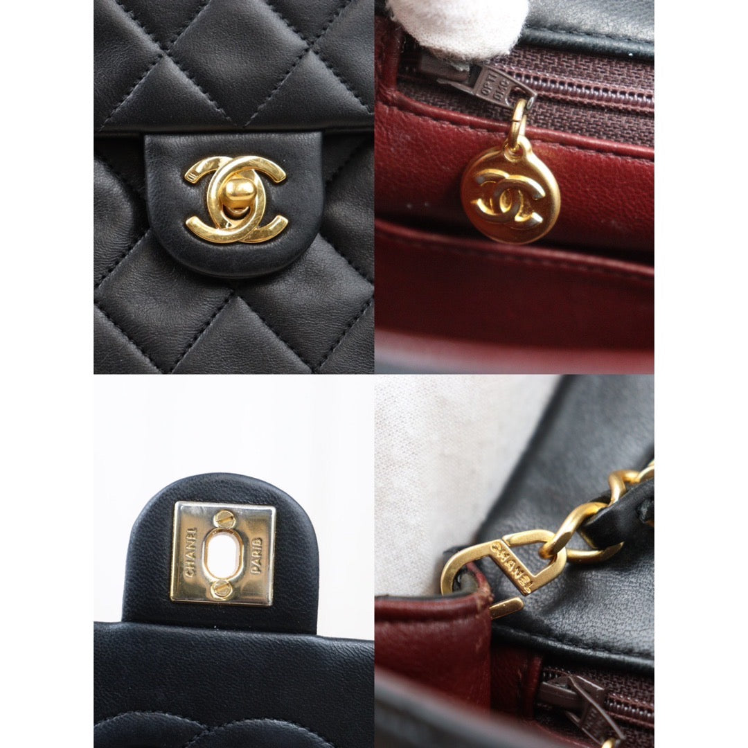 Rank AB｜ CHANEL Black Lanbskin Square 20 Shoulder Bag Made In 1989～1991Year ｜24070423