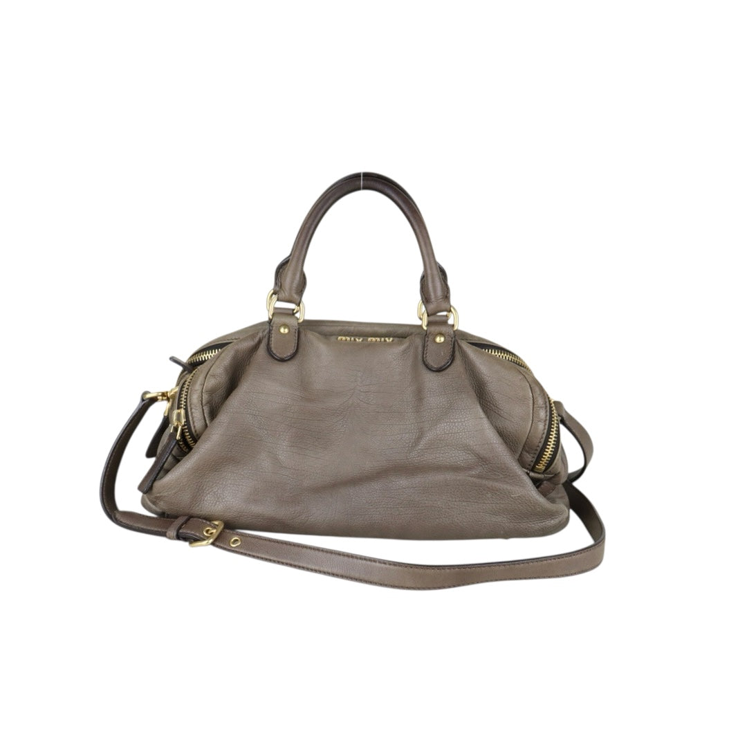 Fair ( Rank B)｜MiuMiu Calf Skin Handbag Shoulder Bag Grey Brown ｜H25063010