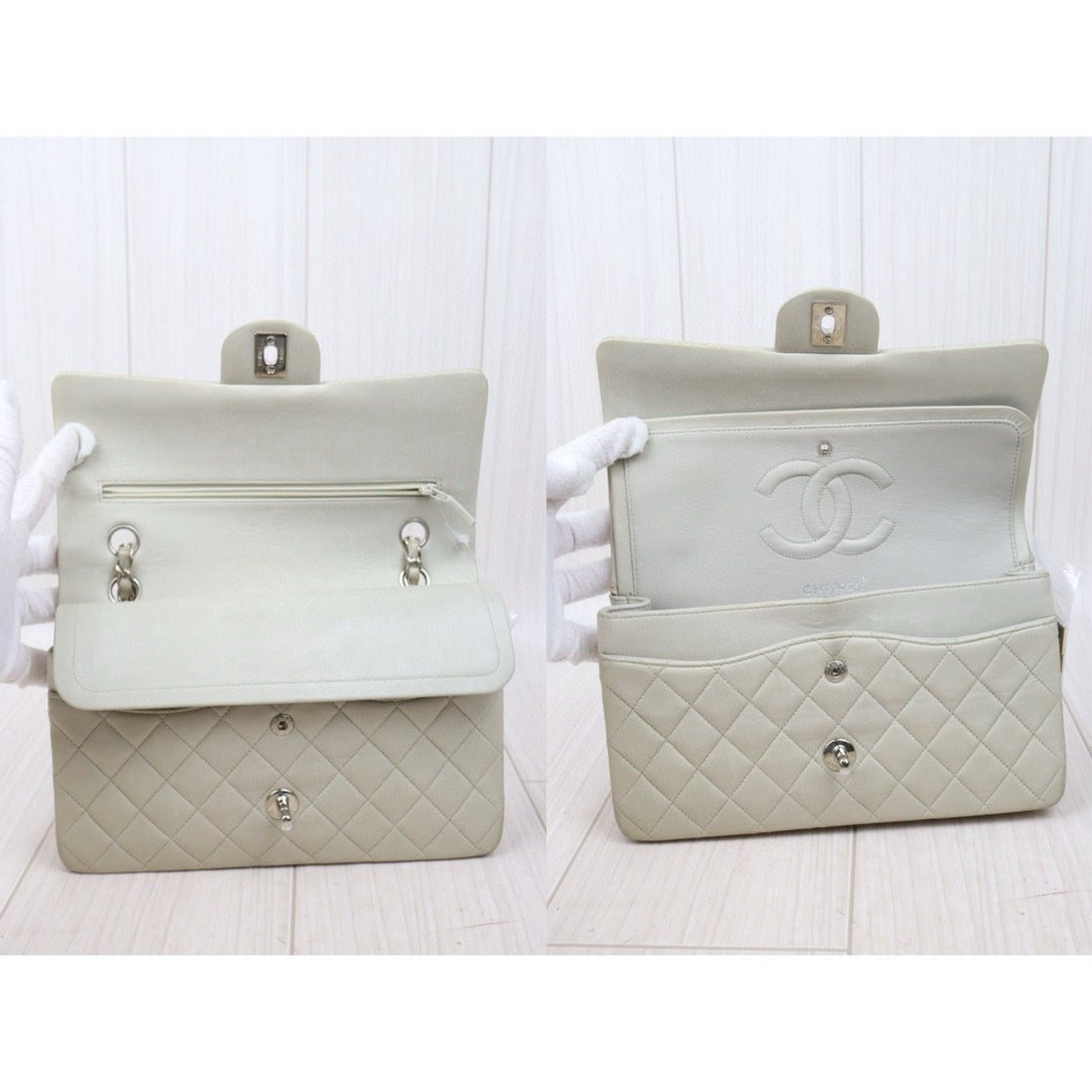 Good ( Rank AB)｜ CHANEL  Lamb Skin  Double Flap 25 Shoulder Bag Grey Made in 1997-1999 Year ｜P25012203