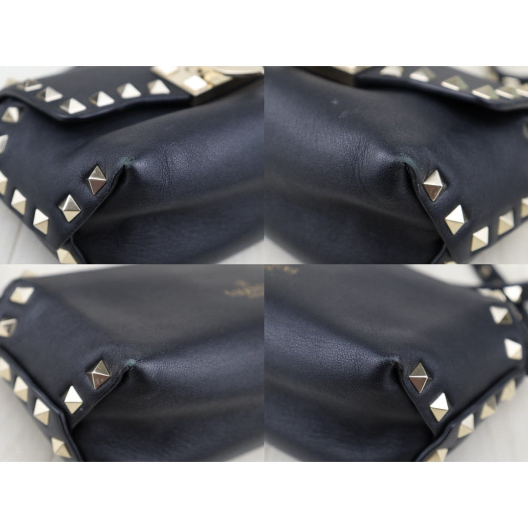 Good ( Rank AB)｜VALENTINO Rockstud Calf Leather Shoulder Bag Black ｜H25063012