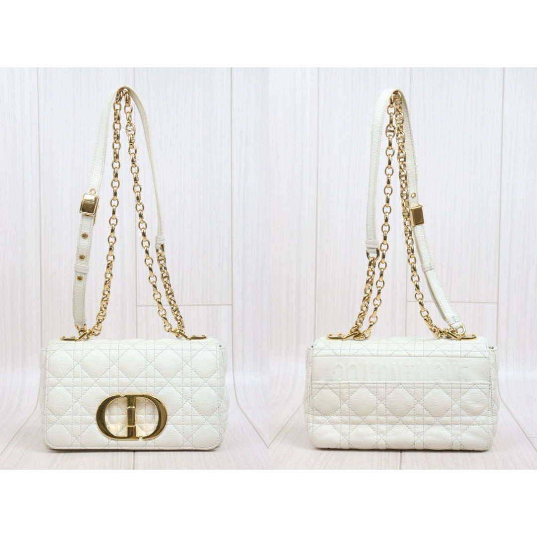 Include Entrupy Certificate of Authenticity｜Good ( Rank AB) ｜Dior Caro Calf Leather Chain Shoulder Bag PM White  ｜W26052201