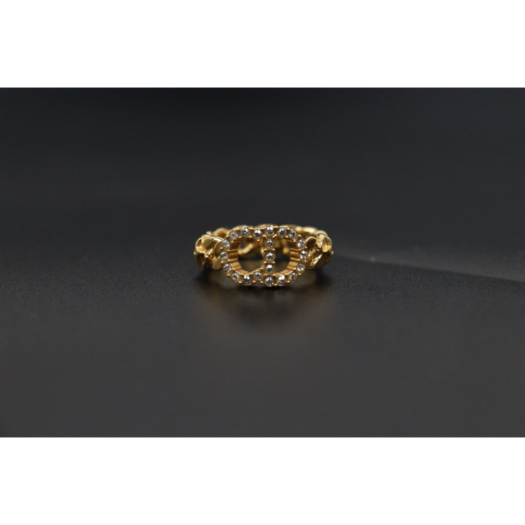 Very Good ( Rank A) ｜ Dior Rhinestone Golden Plated Ring M Size ｜V25110624