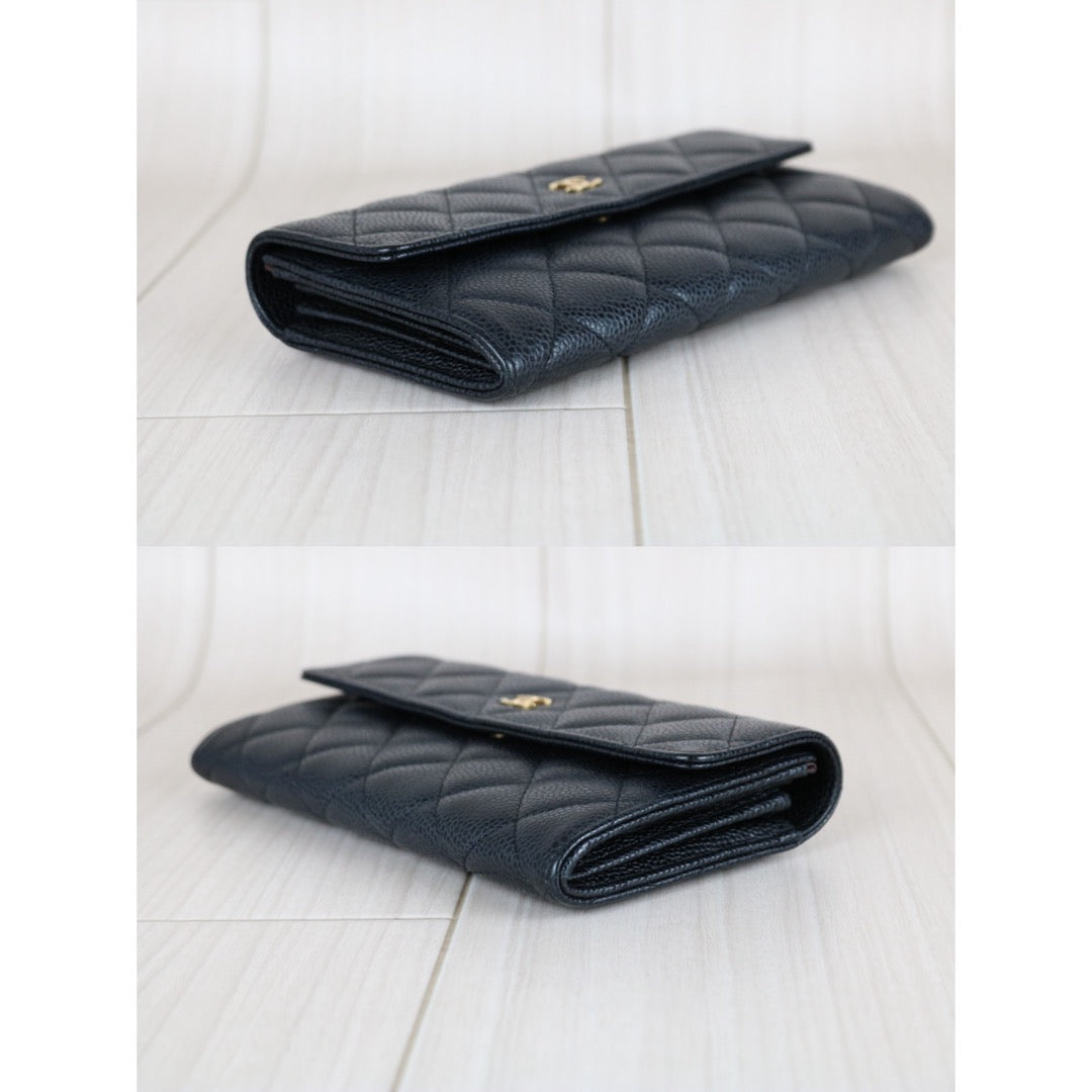 Very Good ( Rank A)｜Full Set CHANEL Caviar Skin Black Long Wallet Made In 2015-2016Year｜X25120702