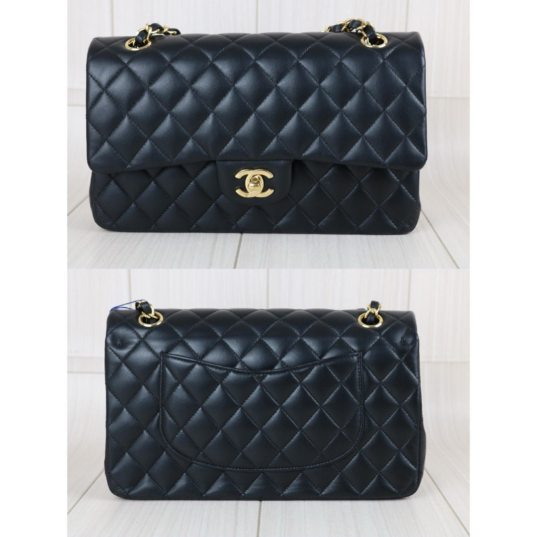 Include Entrupy Certificate of Authenticity｜Very Good ( Rank A)｜ CHANEL Lamb Skin Matrasse Chain Double Flap 25 Shoulder Bag  Black Made In 2019 Year｜S26080101
