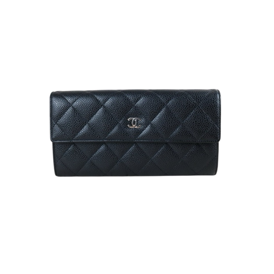 Include Entrupy Certificate of Authenticity｜Very Good ( Rank A)｜CHANEL Caviar Skin Black Long Wallet Made In 2014Year｜X26061203