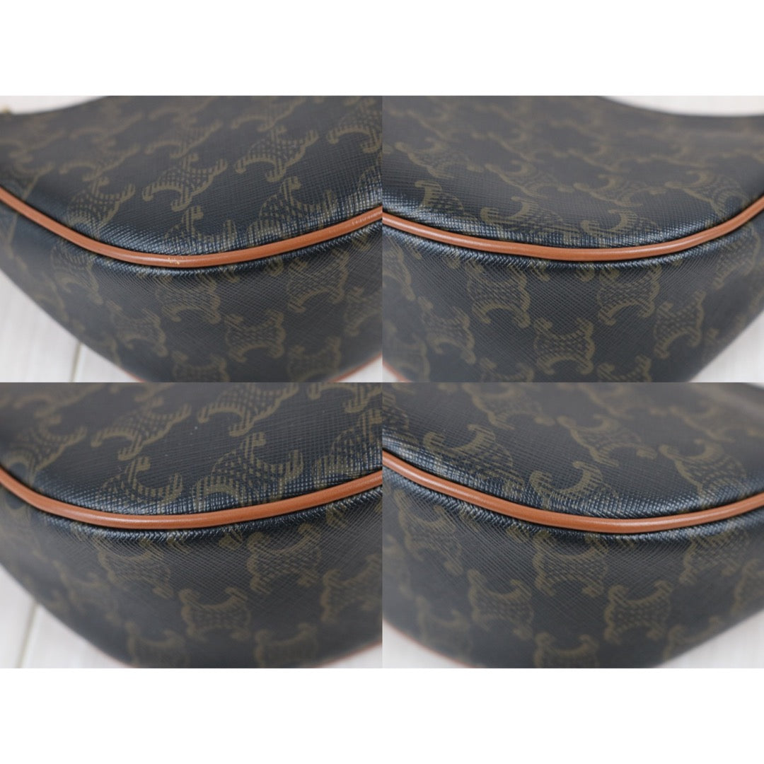 Include Entrupy Certificate of Authenticity｜Very Good ( Rank A)｜ CELINE AVA Macadam Triomphe Calf Leather Shoulder Bag ｜Z26102202