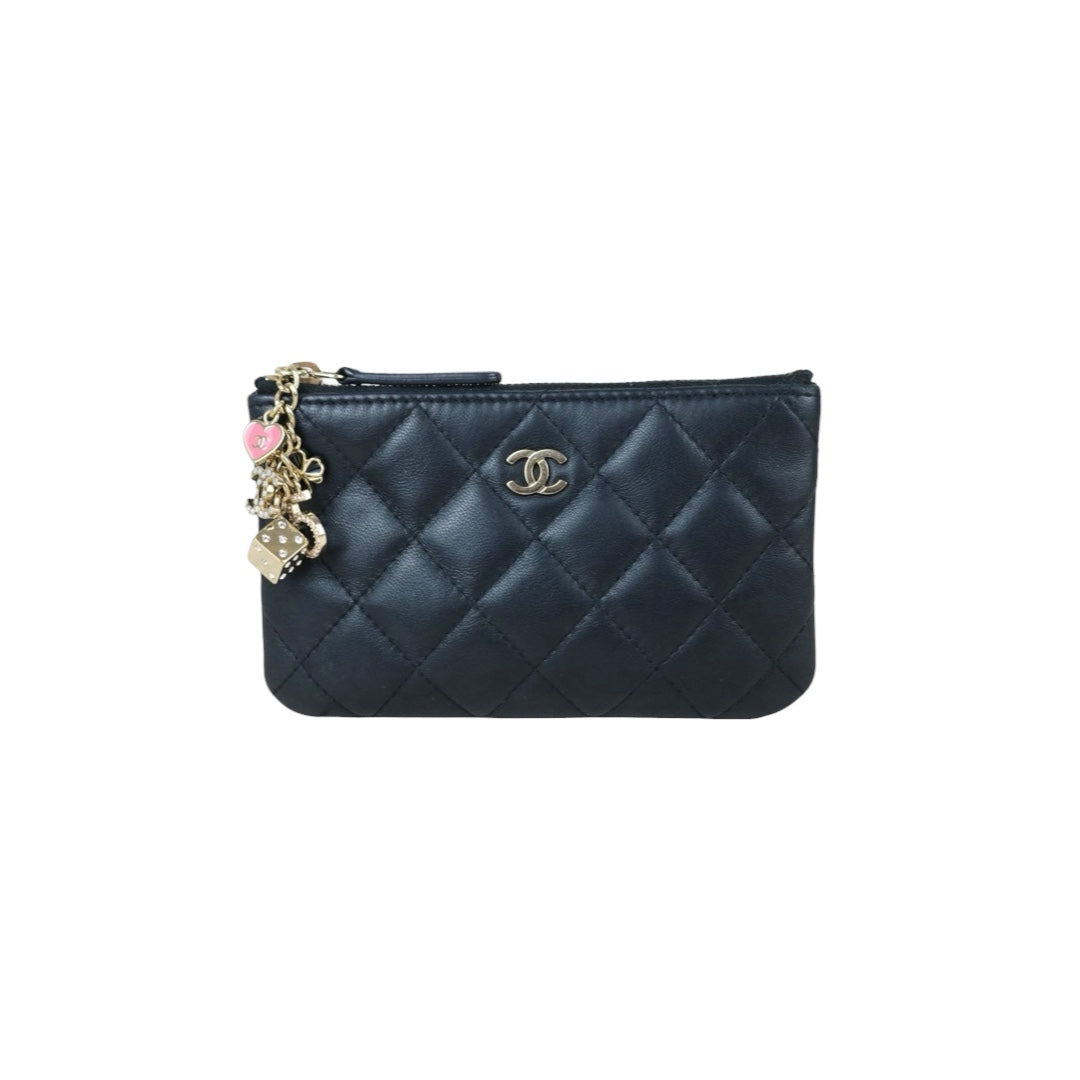 Include Entrupy Certificate of Authenticity｜Very Good ( Rank A)｜CHANEL Lamb Skin Lucky Charm Black Classic Mini Pouch Made In 2016-2017Year｜S26060114