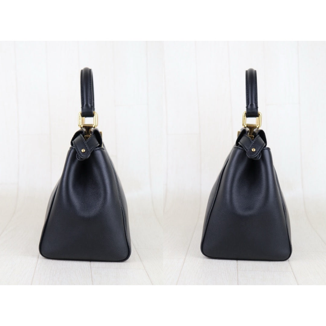 Very Good ( Rank A)｜ FENDI Lamb Skin peeapoo iconic mini Handbag With Shoulder Bag Black｜S25091501