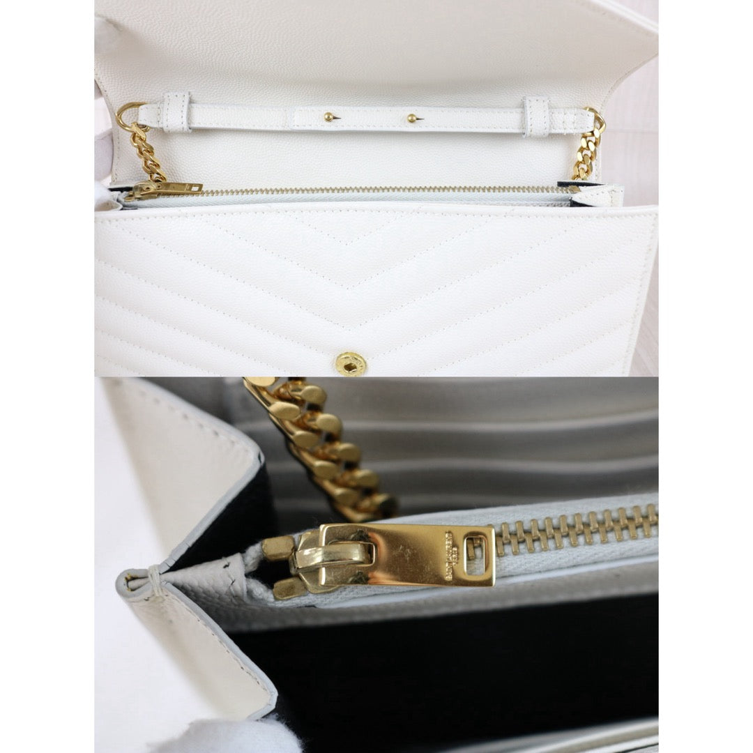 Include Entrupy Certificate of Authenticity｜Very Good ( Rank A)｜ Saint Laurent YSL Caviar Skin Shoulder Bag White MM｜X26041417