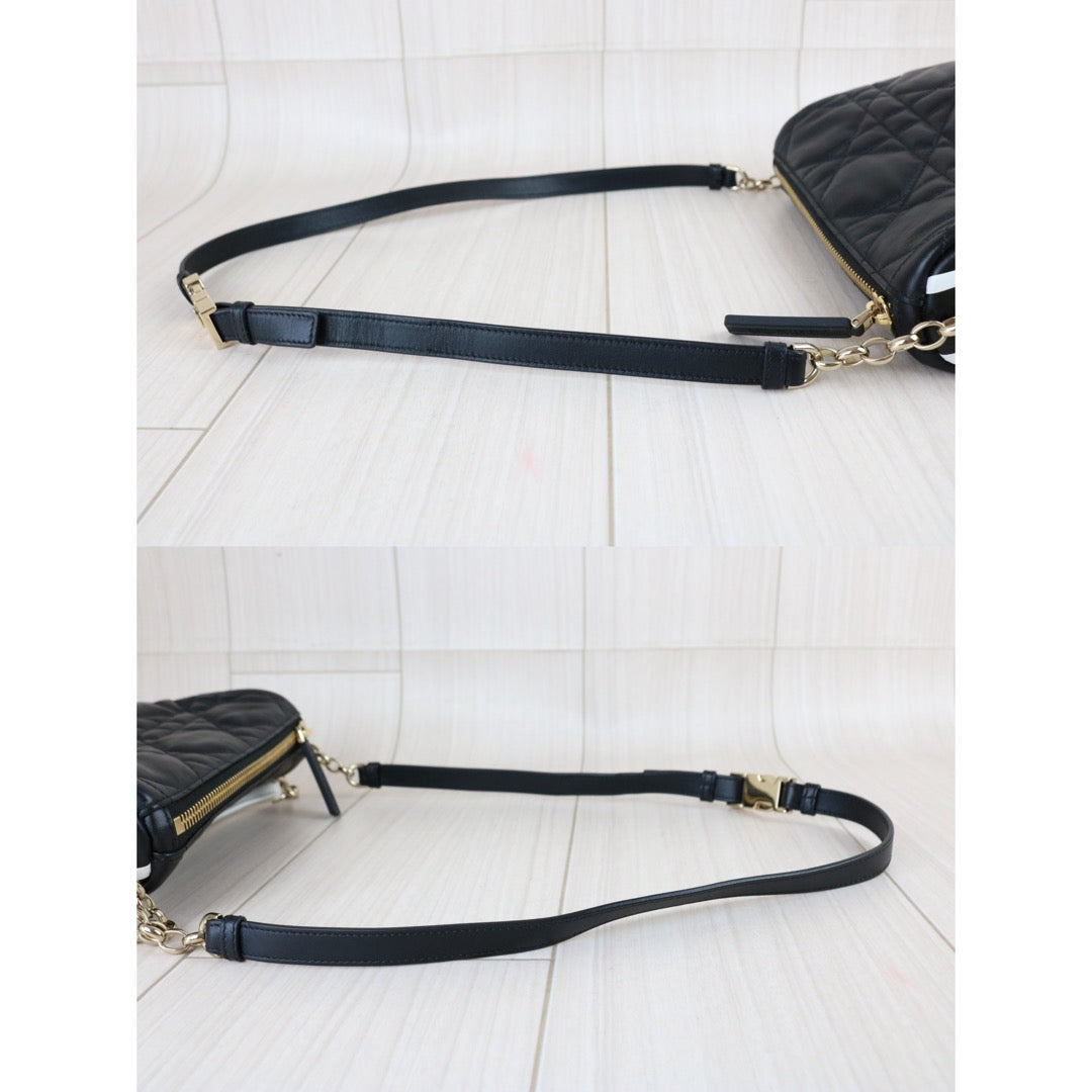 Include Entrupy Certificate of Authenticity｜Very Good ( Rank A) ｜  Dior Lady Dior Lamb Skin Vibe Hobo In Cannage Pattern Handbag  Shoulder Bag Black ｜Z26091607