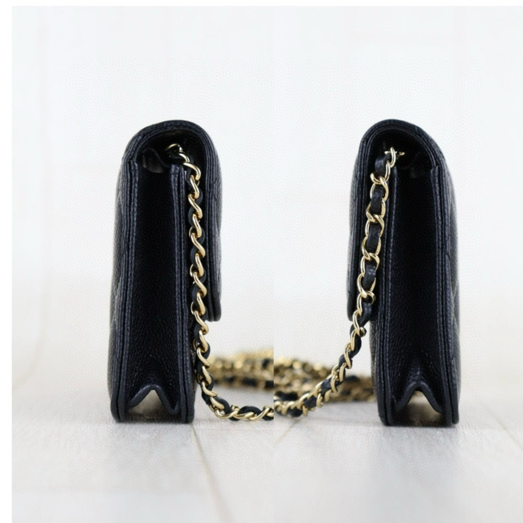 Very Good ( Rank A)｜ CHANEL Matelasse Caviar Skin Mini Chain Shoulder Bag Black Gold Hardware Made in 2021-2022Year ｜H24112101