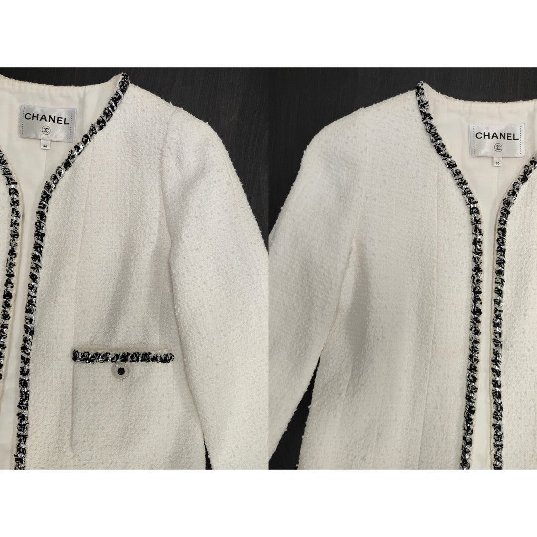 Very Good ( Rank A) ｜ CHANEL 22P Cotton Tweed White Coat 36 size  ｜W25102101