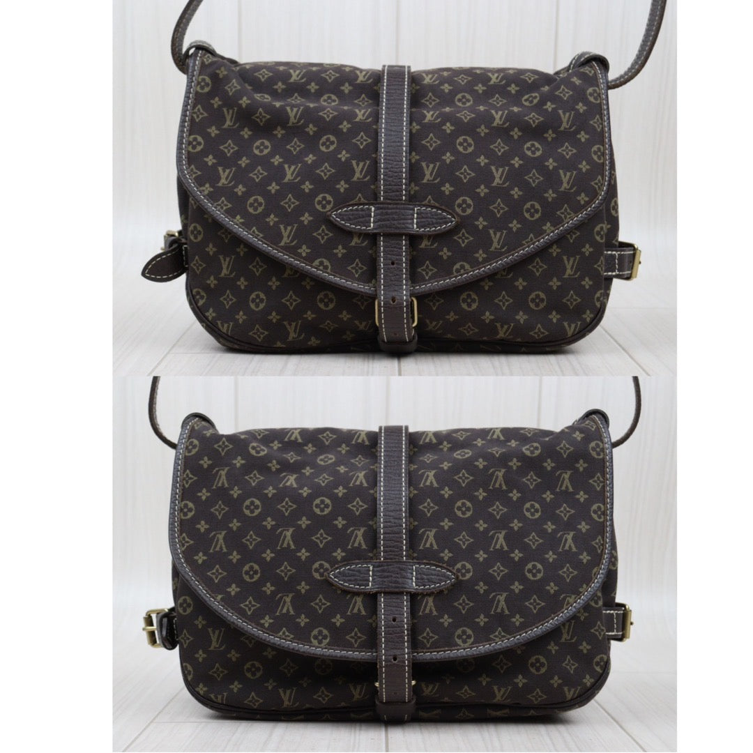 Rank A ｜LV Monogram Mini Run Saumur  Shoulder Bag Canvas Leather Brown｜24032923