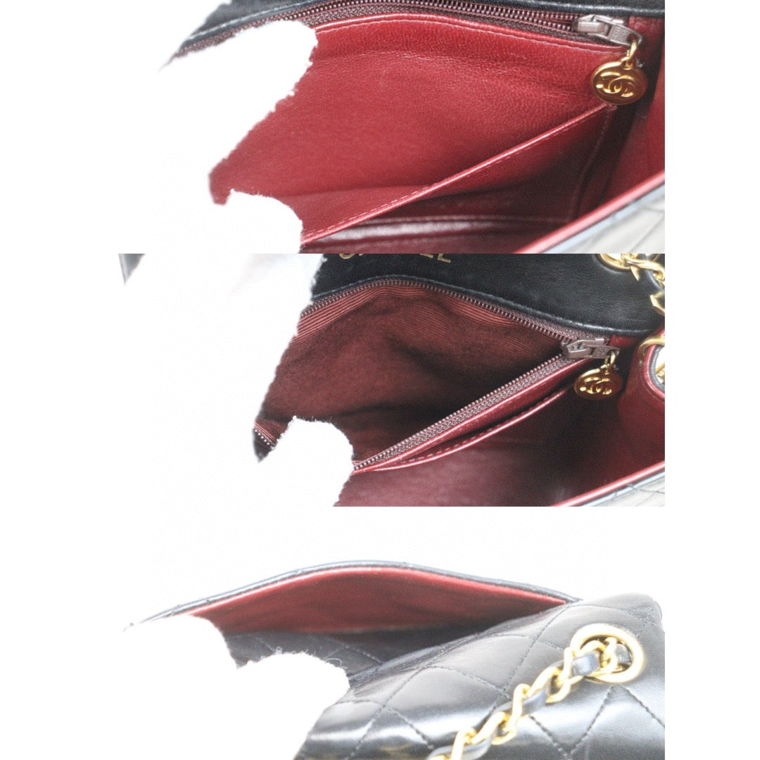 Good ( Rank AB)｜ CHANEL Lanbskin Square 17 Pearl  Shoulder Bag Black Made In 1991～1994 Year ｜25013118