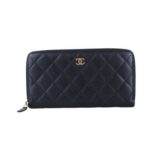Include Entrupy Certificate of Authenticity｜Very Good ( Rank A)｜CHANEL Matlasse Caviar Skin Classic Long Zip Wallet Black Made In 2014-2015 Year｜S26080104