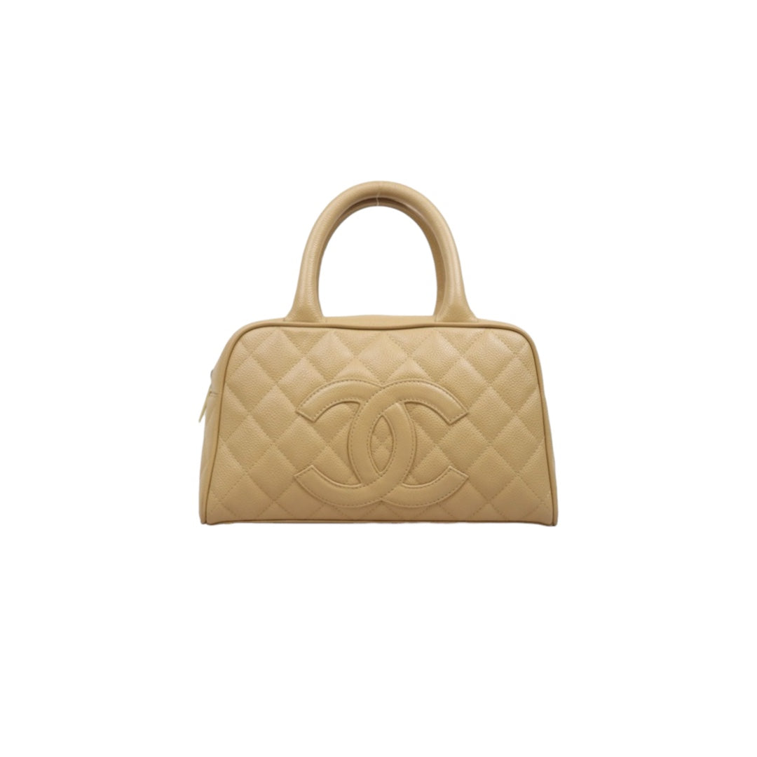Good ( Rank AB)｜ CHANEL Caviar Skin  Calf Leather Bowling Hand Bag Beige Made In 2004～2005Year｜A25120609