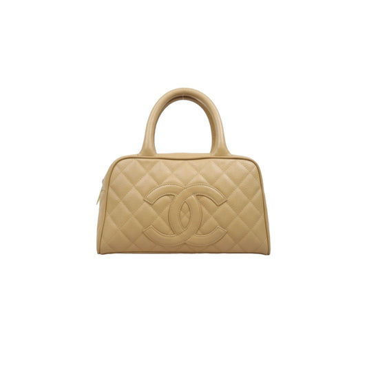 Good ( Rank AB)｜ CHANEL Caviar Skin  Calf Leather Bowling Hand Bag Beige Made In 2004～2005Year｜A25120609