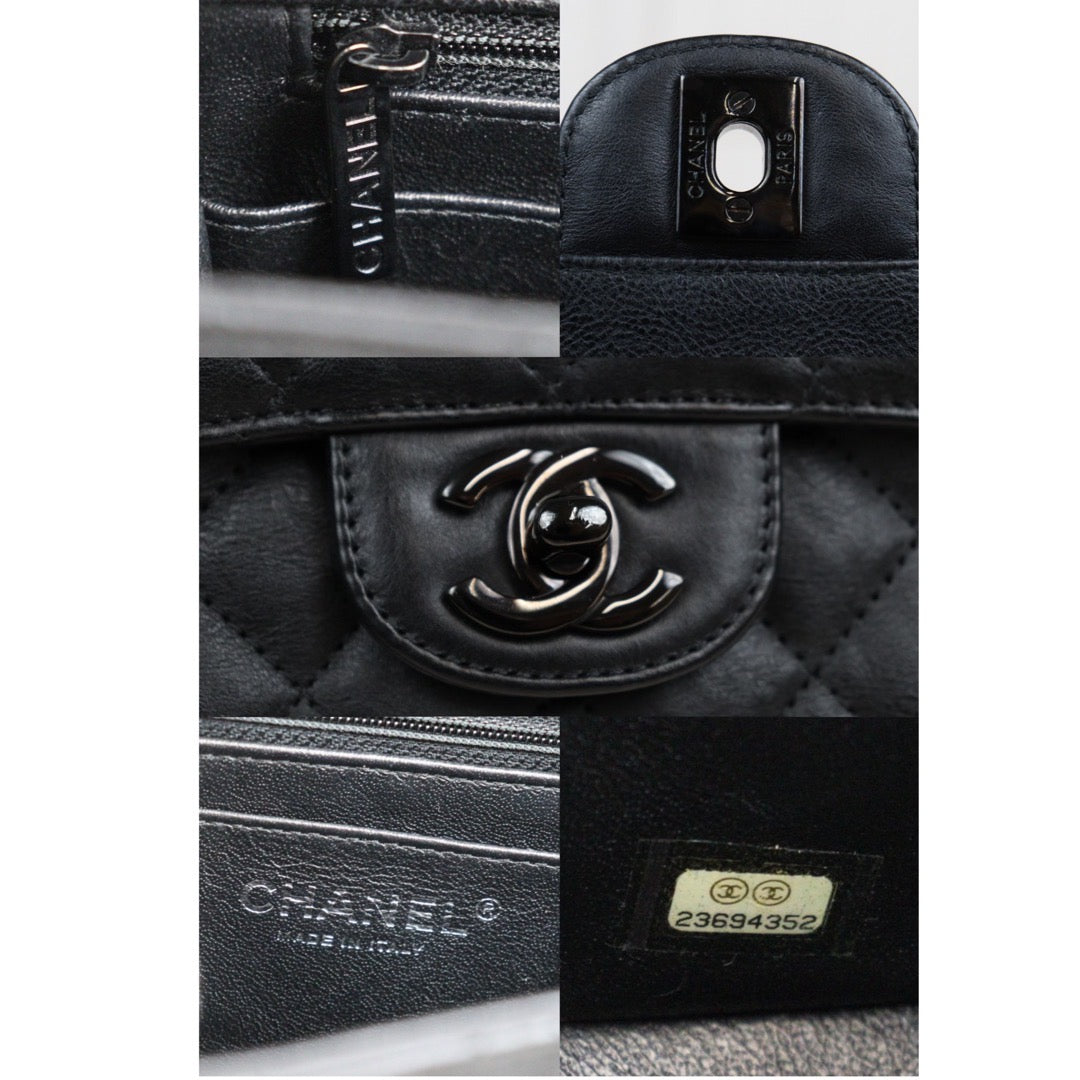 Rank A ｜ CHANEL Vintage Calf Skin Square 17 So Black Shoulder Bag Black Made In 2017 Year｜V23112401