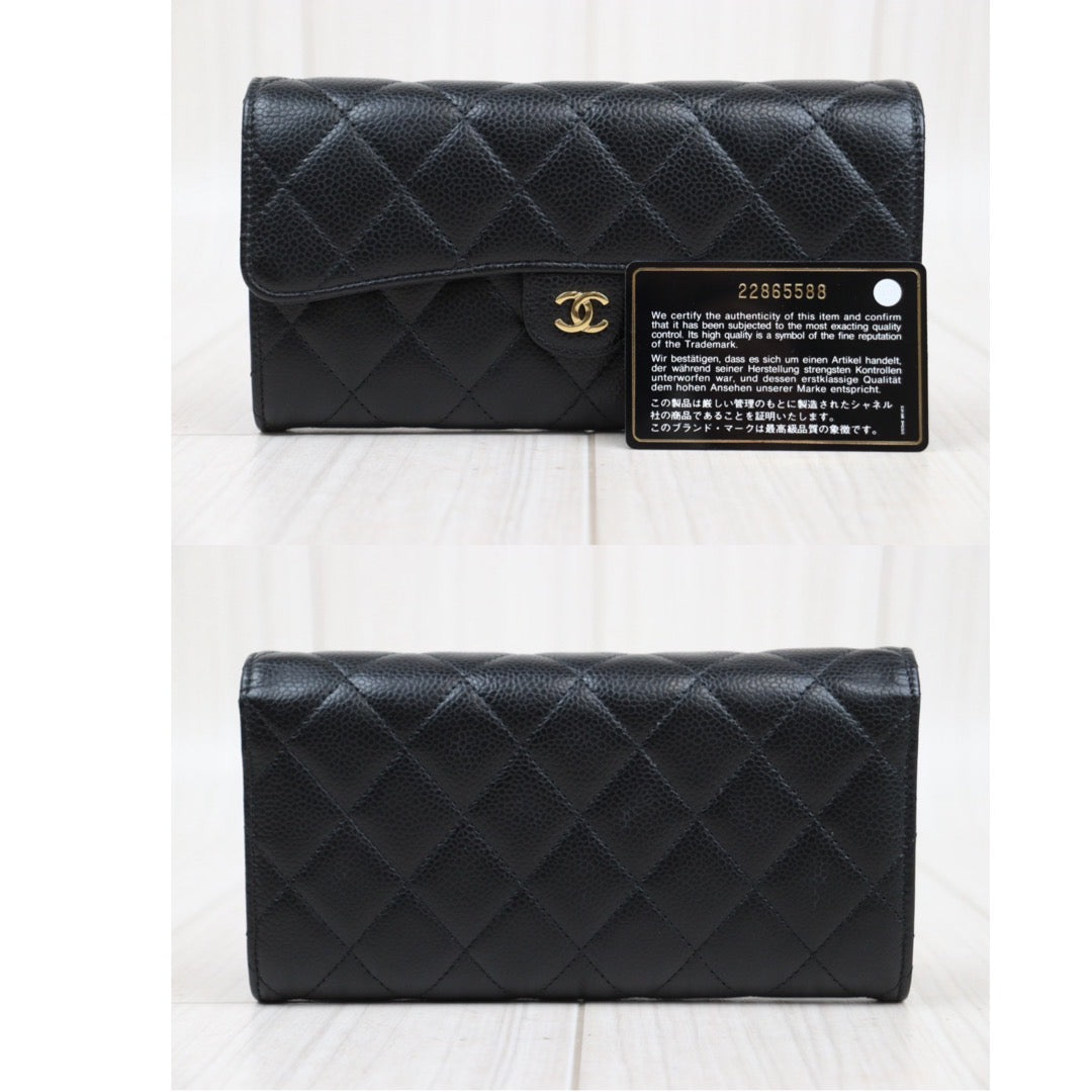 Rank A ｜CHANEL Caviar Skin Black Long Wallet Made In 2016-2017 Year｜S23121105