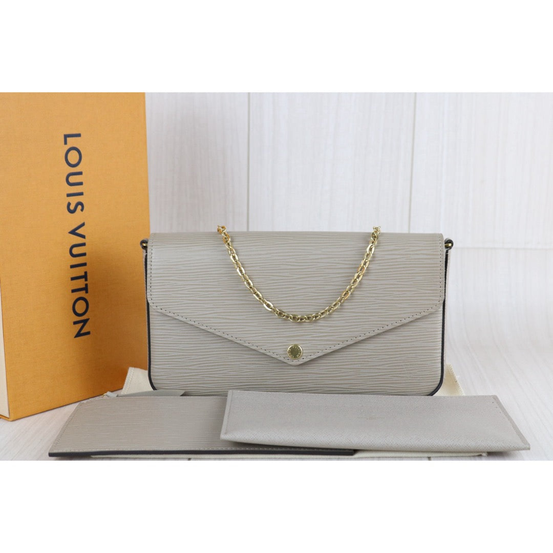 Include Entrupy Certificate of Authenticity｜Very Good ( Rank A)｜ Louis Vuitton Epi  Pochette Felicie Shoulder Bag Grey ｜X26051708