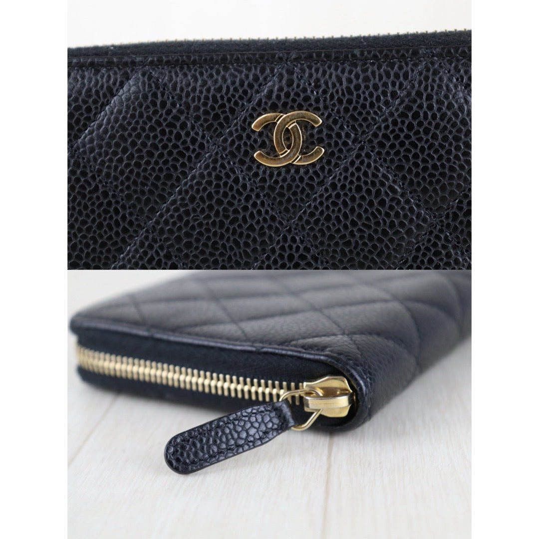 Include Entrupy Certificate of Authenticity｜Very Good ( Rank A)｜CHANEL Matlasse Caviar Skin Classic Long Zip Wallet Black Made In 2014-2015 Year｜S26080104