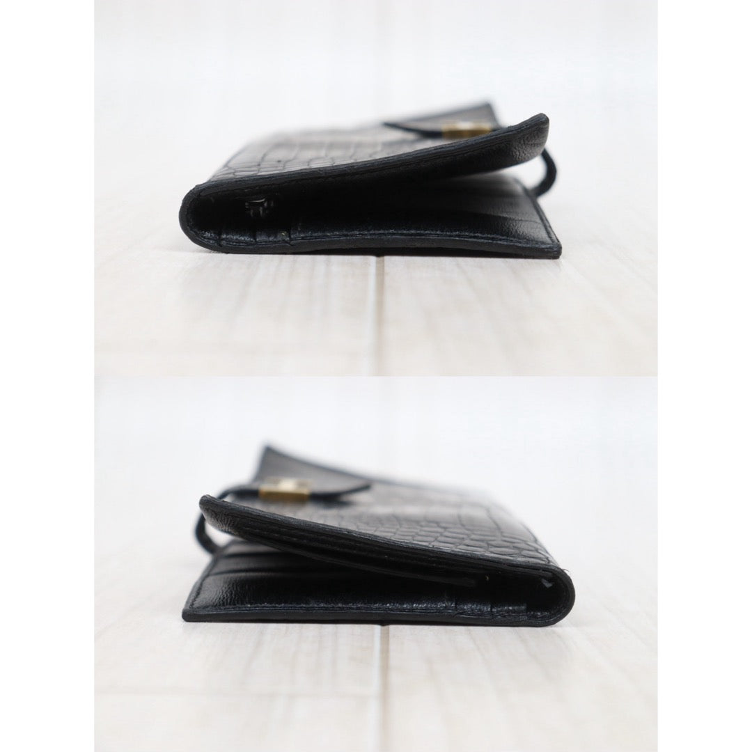 Good ( Rank AB)｜ HERMES Bearn Black Crocodile skin Long Wallet 〇V Stamp Made In 1992Year｜25112604