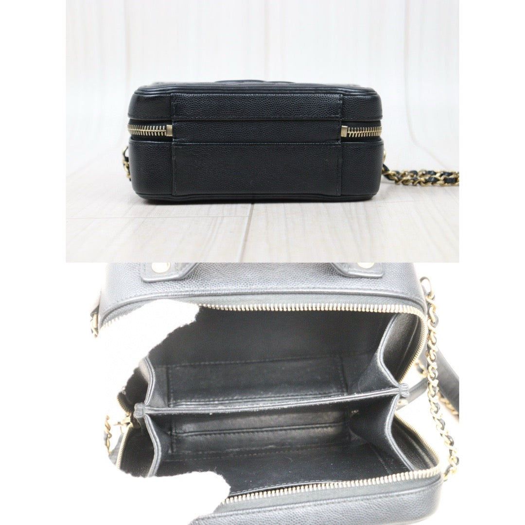 Very Good ( Rank A)｜ CHANEL  Caviar Skin Leather Calf Leather Mini Vanity Case Shoulder Bag Black Made In 2018 Year ｜P24122007