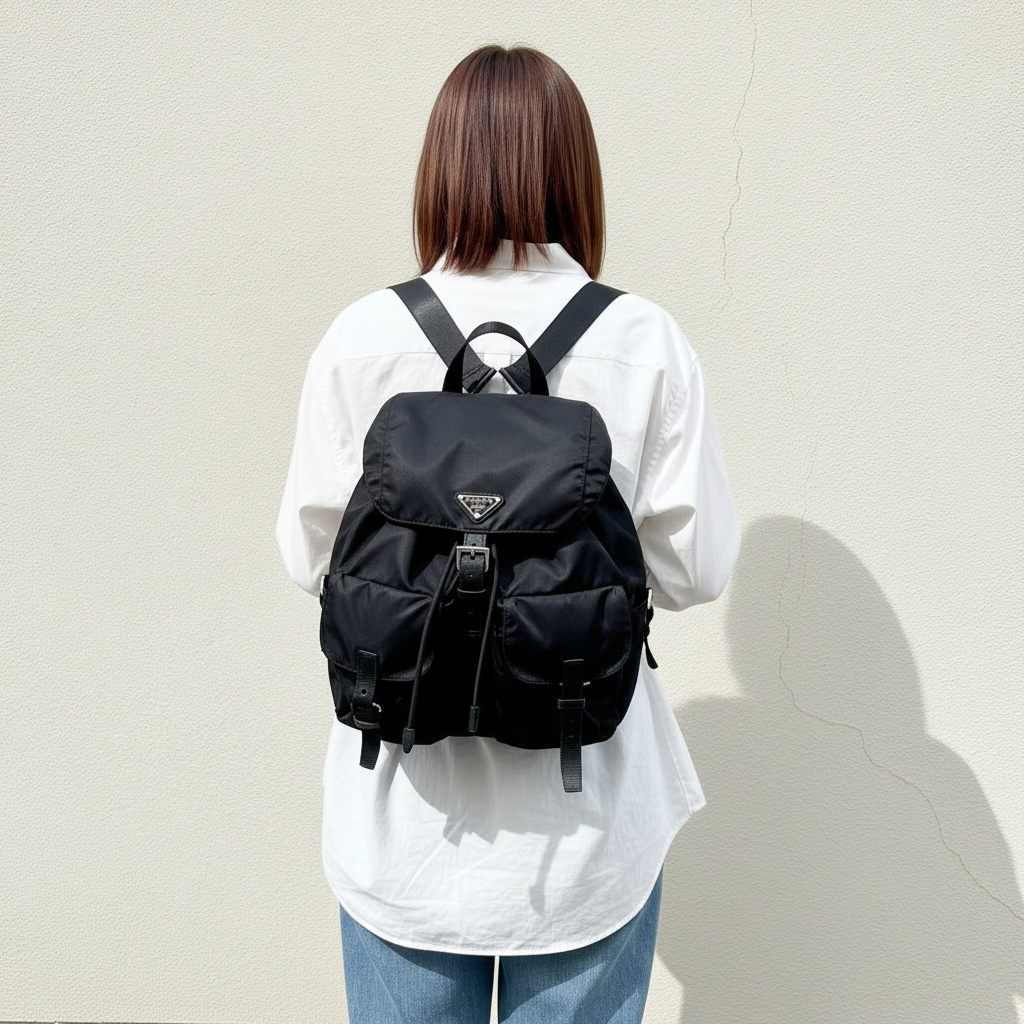 Include Entrupy Certificate of Authenticity｜Good ( Rank AB)｜ PRADA Canvas Medium Backpack Black ｜26040201
