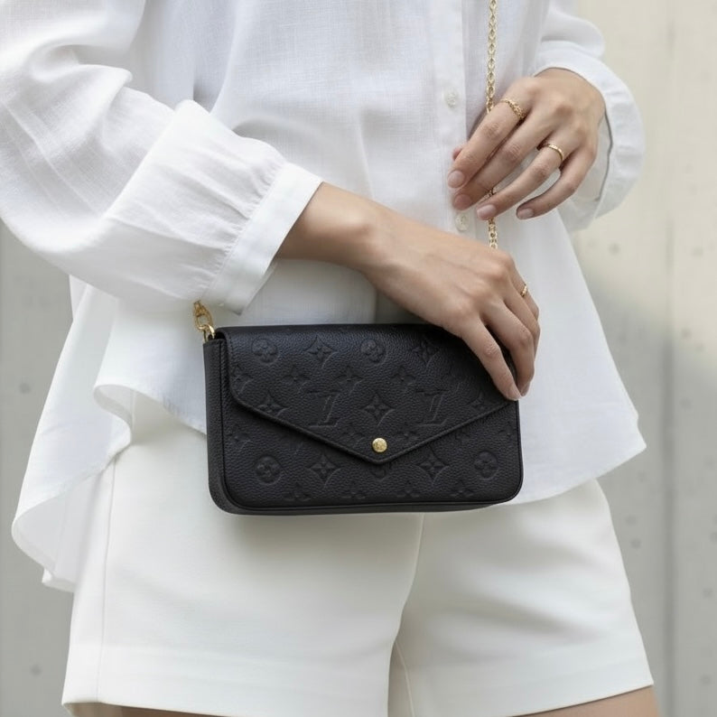 Include Entrupy Certificate of Authenticity｜Very Good ( Rank A)｜Full Set Louis Vuitton Monogram Empreinte Pochette Felicie Shoulder Bag Black  IC Chips Model｜S26060132