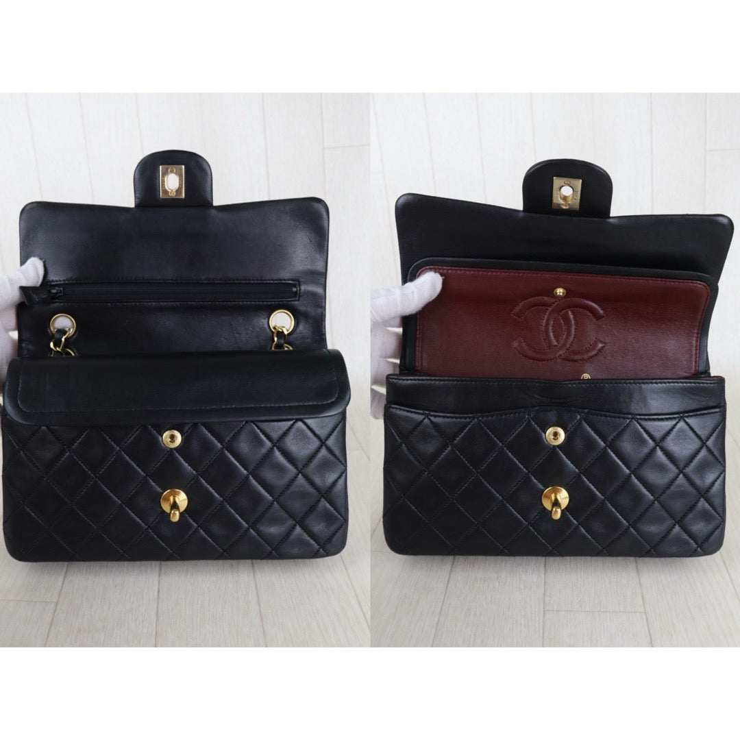 Good ( Rank AB)｜CHANEL Lamb Skin Matrasse Chain Double Flap 23 Shoulder Bag Black Made In 1989-1991Year｜H26013001