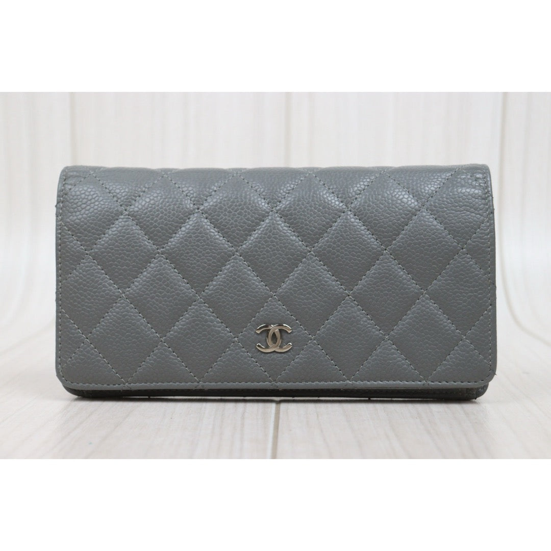 Good ( Rank AB)｜Chanel Caviar Skin Grey Long Wallet Made In 2009-2010Year ｜26010904