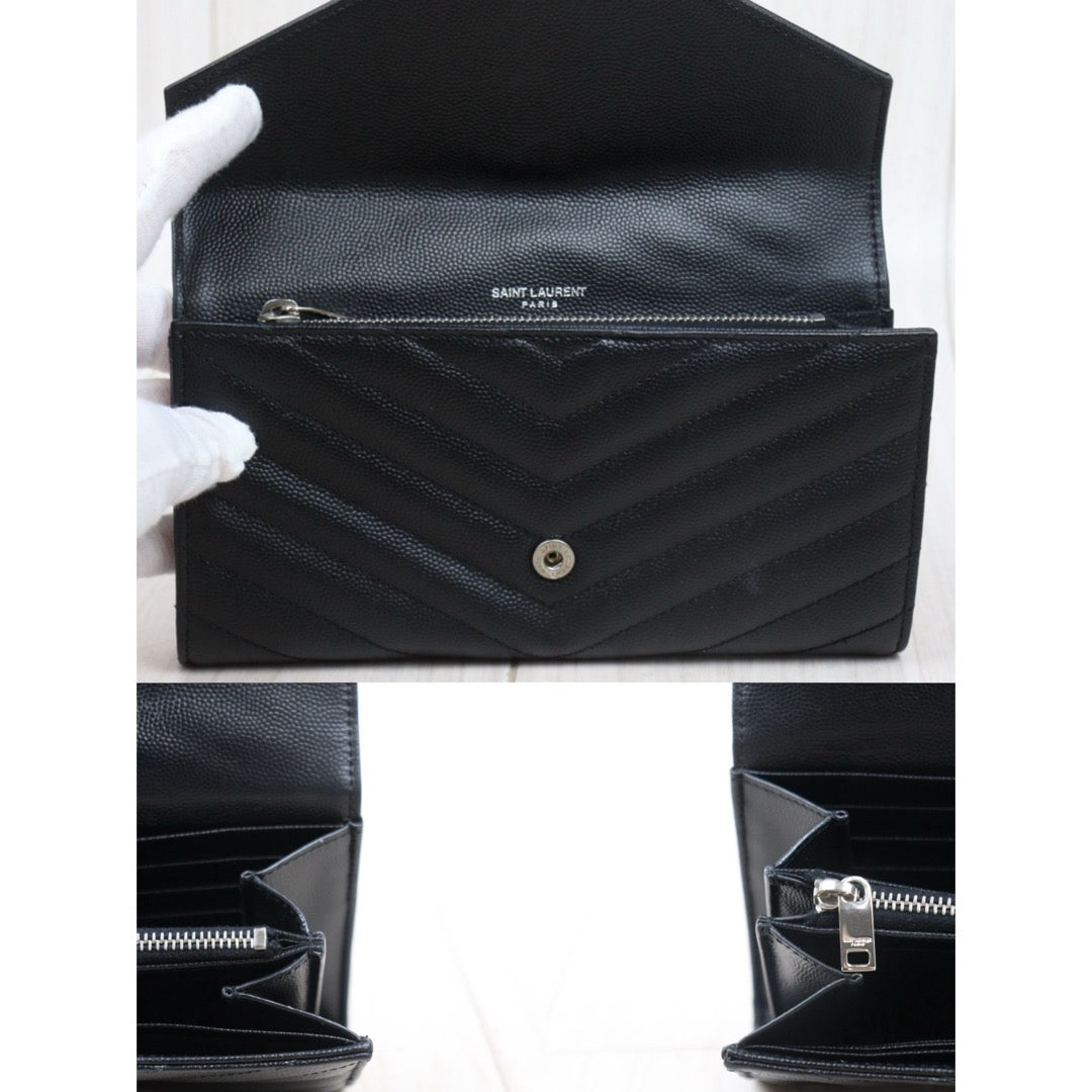 Very Good ( Rank A)｜  Saint Laurent YSL Caviar Skin Calf Leather Long Wallet Black｜25060602