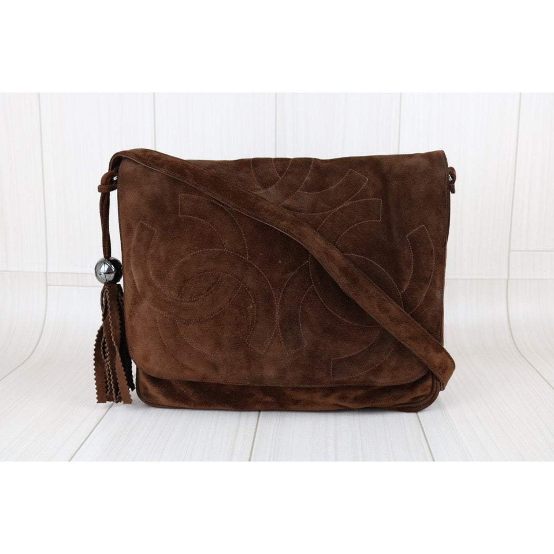 Include Entrupy Certificate of Authenticity｜Good ( Rank AB) ｜ CHANEL  Coco Mark Chammy Leather Tassel Shoulder Bag Brown Made In 1994～1996Year ｜S26032907